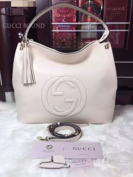 Gucci Women Tassels Soho Hobo Leather Shoulder Bag White 408825