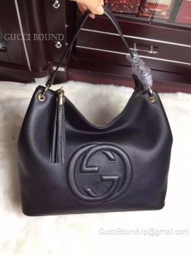 Gucci Women Tassels Soho Hobo Leather Shoulder Bag Black 408825