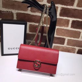 Gucci Women Leather Interlocking GG Crossbody Chain Wallet Red 510314