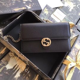 Gucci Women Leather Interlocking GG Crossbody Chain Black Wallet 510314