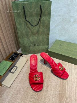 Gucci Double G Heeled Matelasse Leather Sandal in Red 75MM 2281519