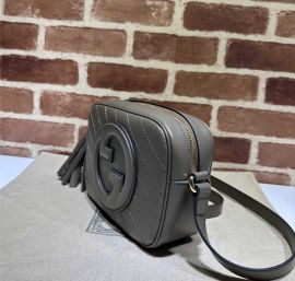 Gucci Blondie Small Shoulder Crossbody Leather Bag with Interlocking G Gray 742360