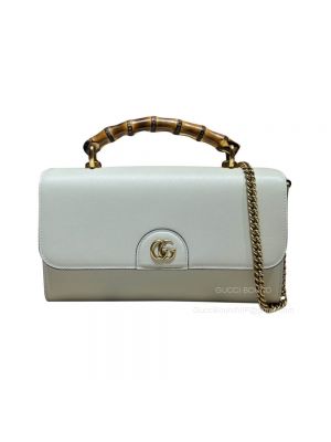 Gucci Shoulder Bag Gucci Diana Mini Shoulder Bag with Bamboo and Chain in White Leather 675795