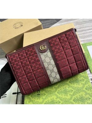 Gucci Burgundy Quilted Mini GG Canvas Pouch Bag 751912